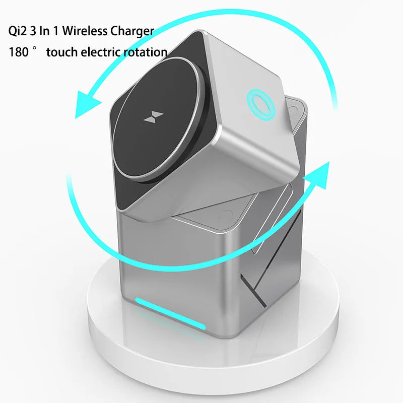 TouchSpin 15W 3-in-1 Touch Rotating Magnetic Wireless Charger – iPhone, Samsung & Xiaomi