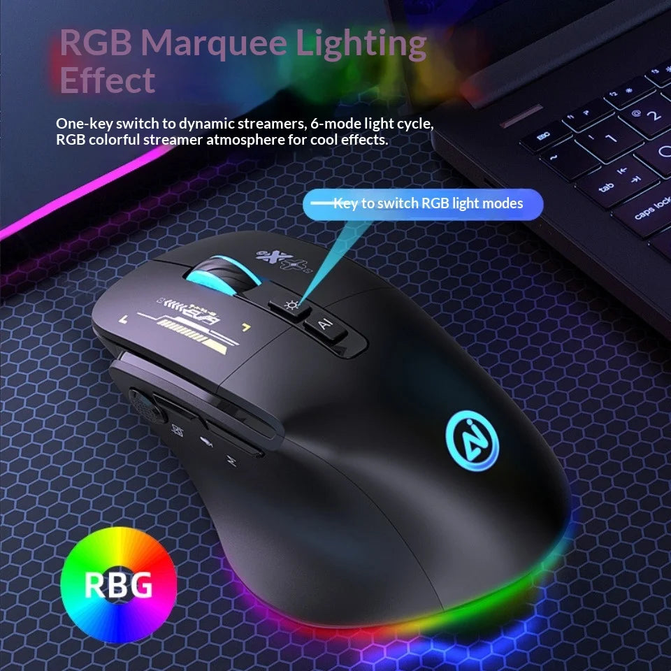 Inphic A9 Pro Three-Mode Gaming Mouse – RGB Light Pillar, 12800 DPI & Macro Driver