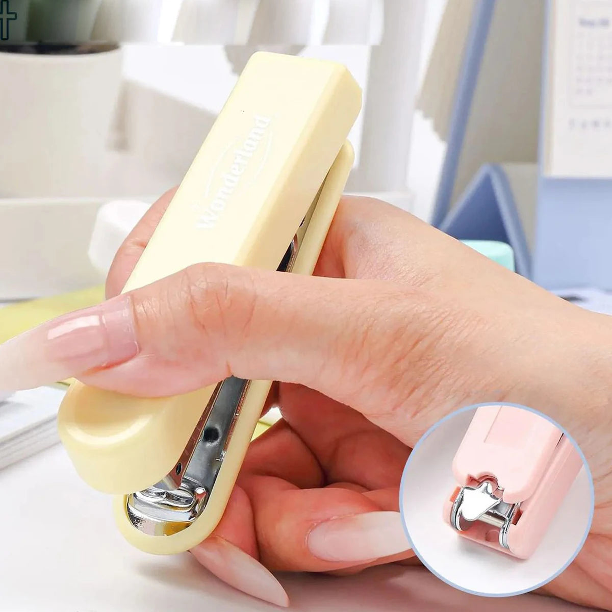 MacaronPress Pastel Thumb-Press Stapler – 10-Page Capacity
