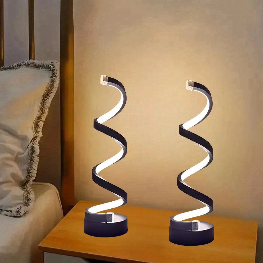 1pcs bedroom bedside lamp - 3-way dimmable touch light USB power supply, modern simple dimmable spiral bedside lamp