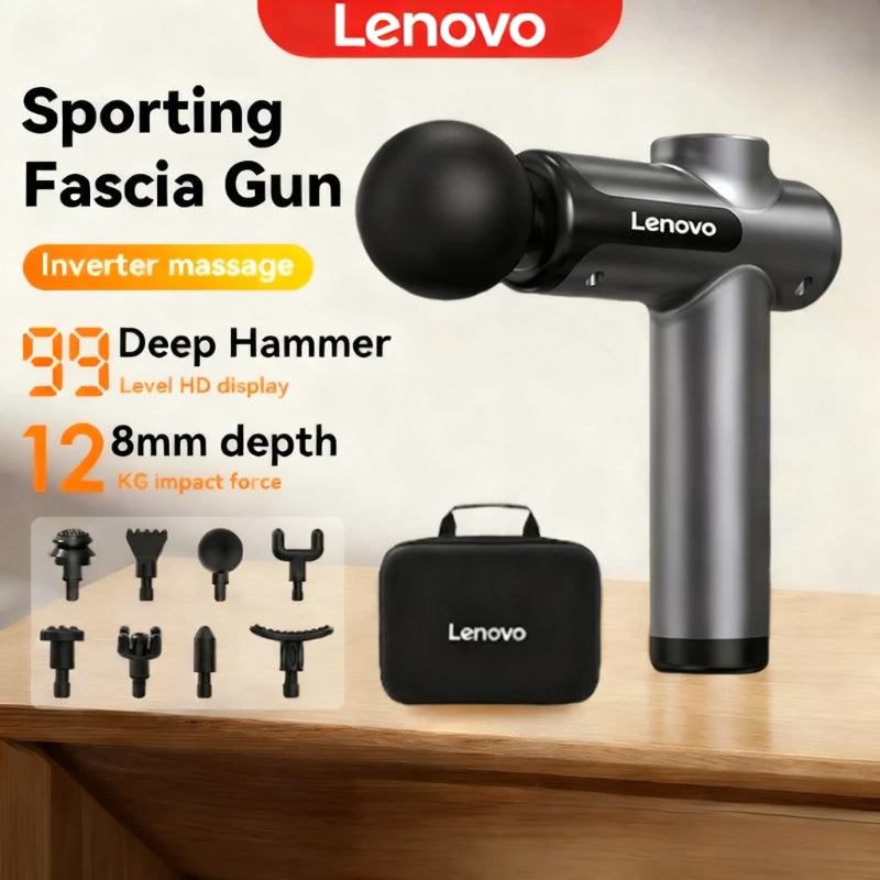 Lenovo Wireless Fascia Massage Gun – 8 Heads, Rechargeable for Neck, Back & Legs