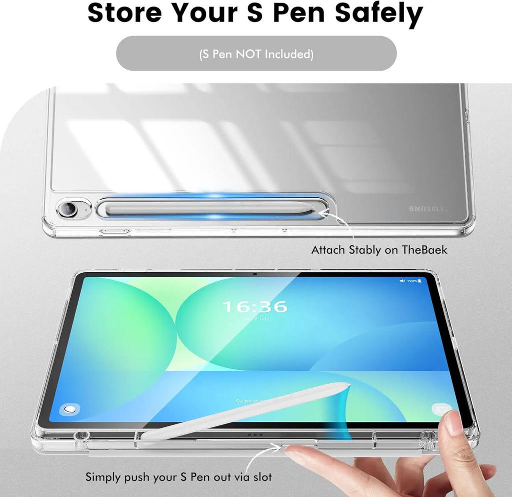 Clear Crystal Tablet Case With Pen Slot For Samsung Galaxy Tab S9 S10 FE Lite 2023 2025 11''PU Leather Flip Magnetic Stand Cases
