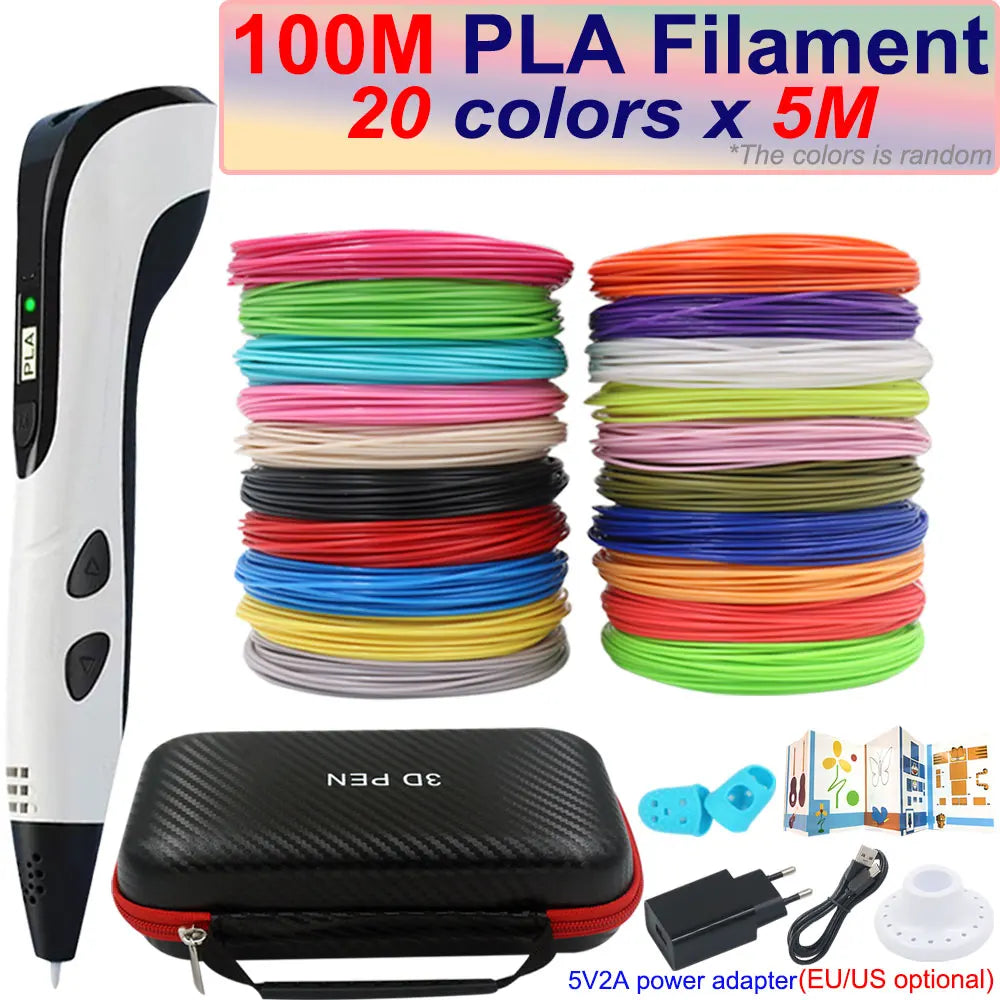 Kids 3D Pen with LCD Screen – 200M PLA Filament, Power Adapter & Travel Case