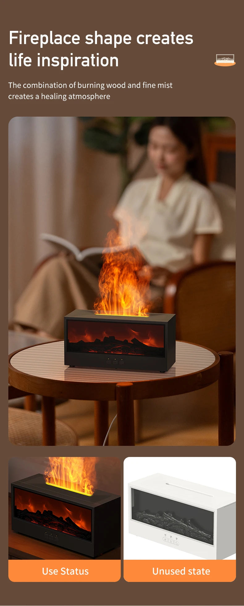 VISSKO Creative Fireplace Air Humidifier – Waterless Aroma Diffuser with LED & Remote Control