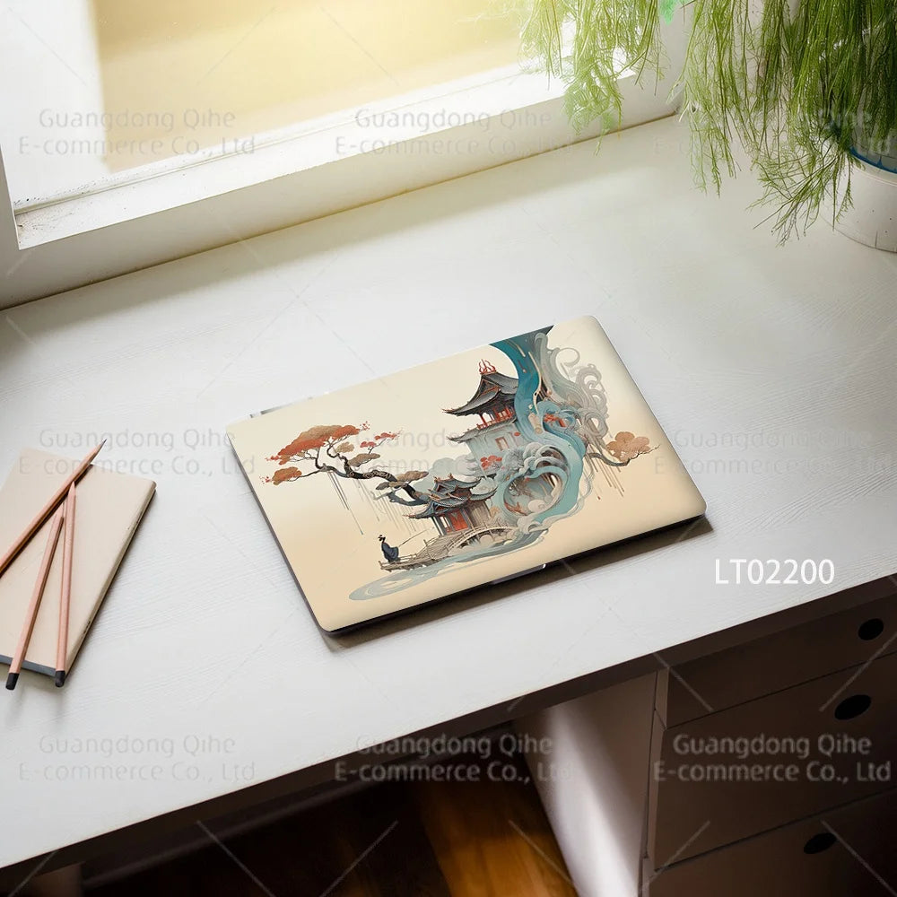 2pcs Creative Botanical Laptop Stickers Hand-Drawn Floral Line Art in Bright Colors, Waterproof Vinyl Decal for Notebook Covers