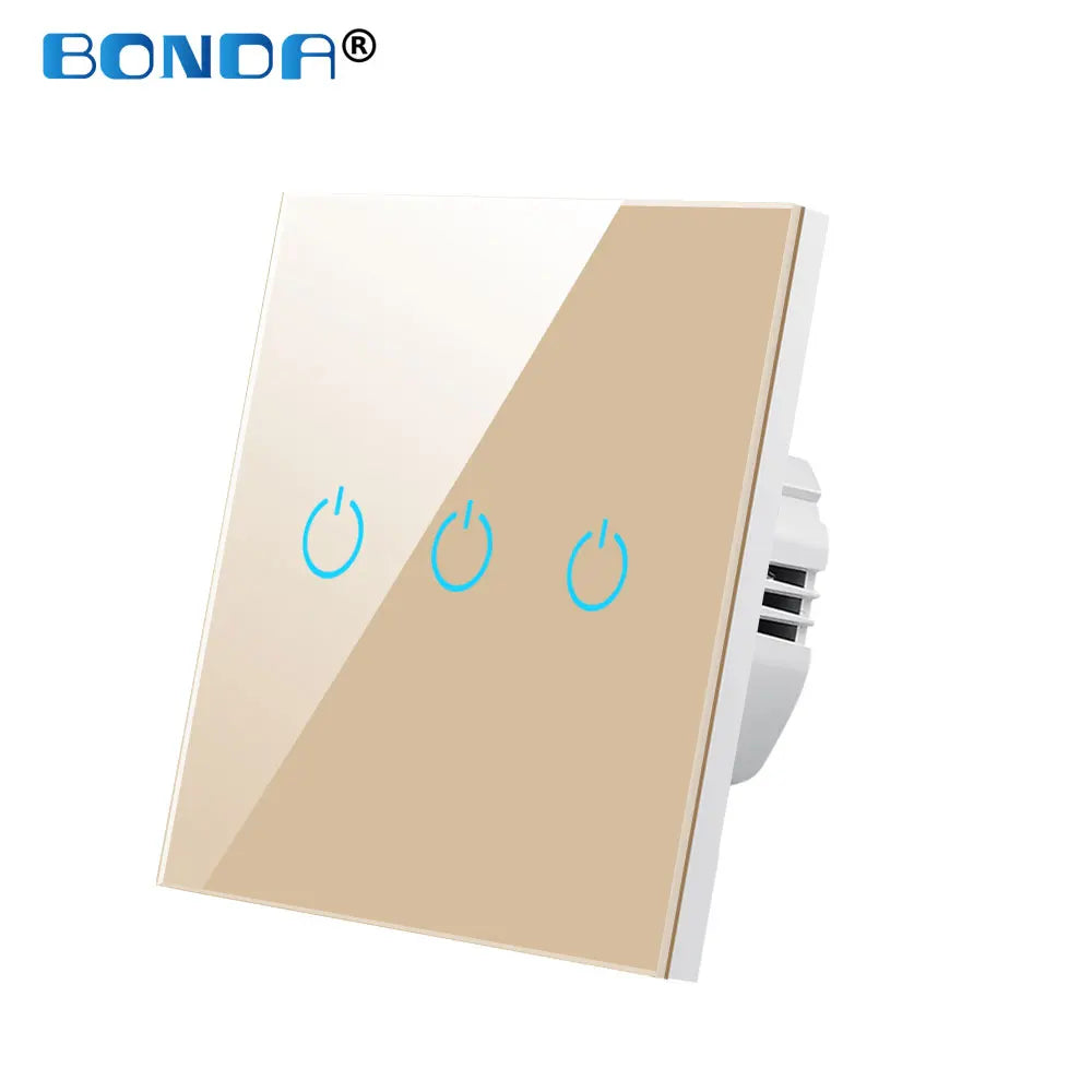 BONDA Smart Switch Alexa RF433 No Neutral Tuya Control Works With Google 1/2/3 Gang Smart Life Home Light WiFi Touch Switches 86