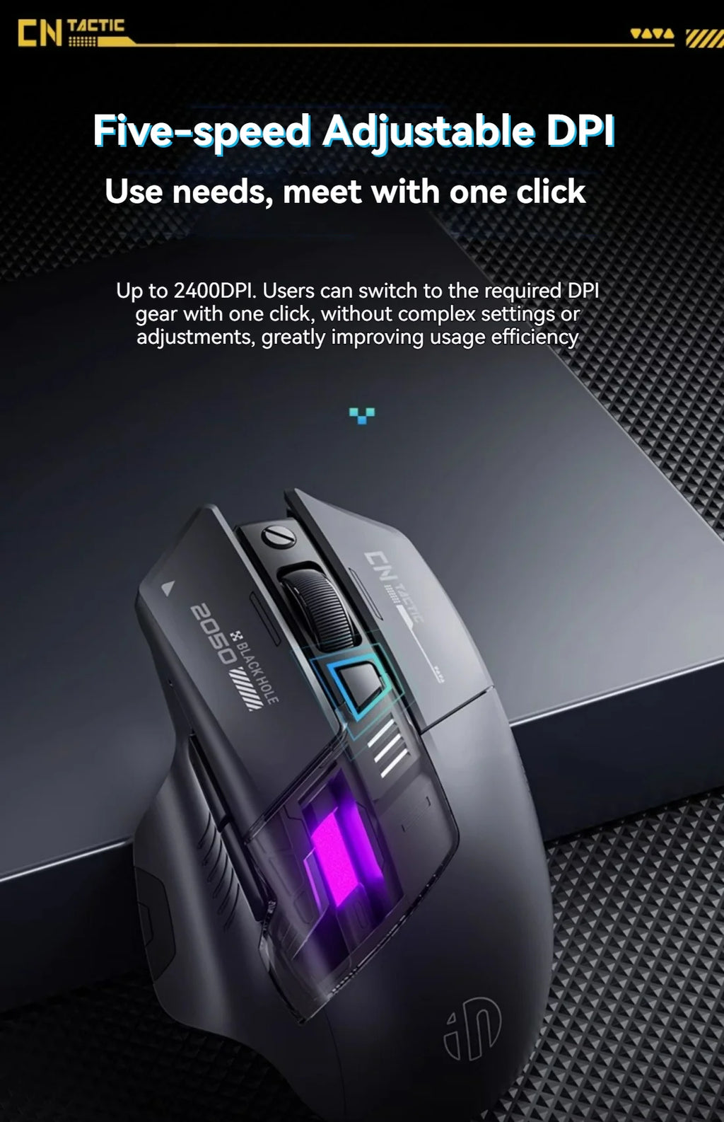 Inphic A9 Pro Tri-Mode Gaming Mouse – 12800 DPI, RGB Light Pillar & Macro Driver