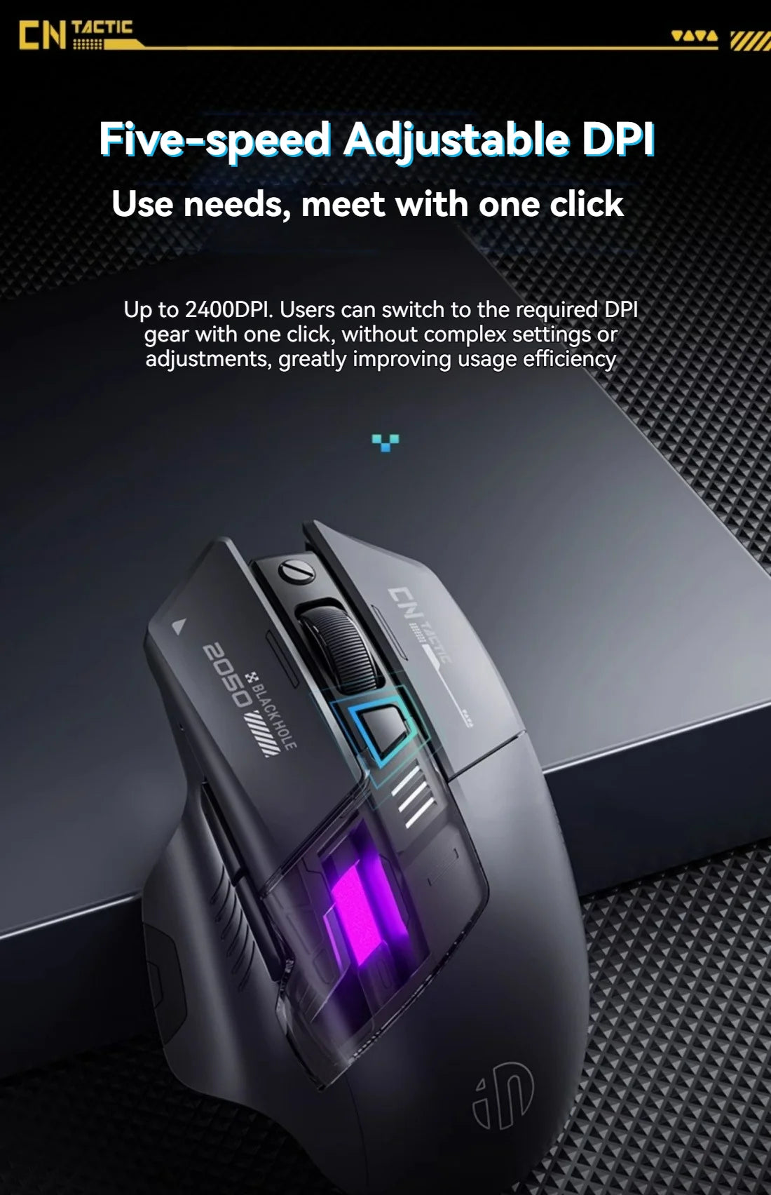 Inphic A9 Pro Tri-Mode Gaming Mouse – 12800 DPI, RGB Light Pillar & Macro Driver