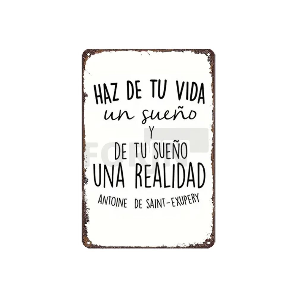 Spanish Inspirational Quote Poster,Spain Wall Art Metal Sign,Black and White Minimalist Painting,Gift for Home Room Office Decor