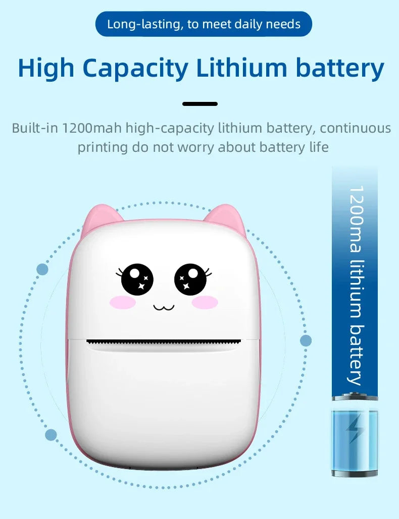 CatPrint Mini Thermal Pocket Printer – 58mm Wireless Bluetooth Photo & Label Printer for Android & iOS
