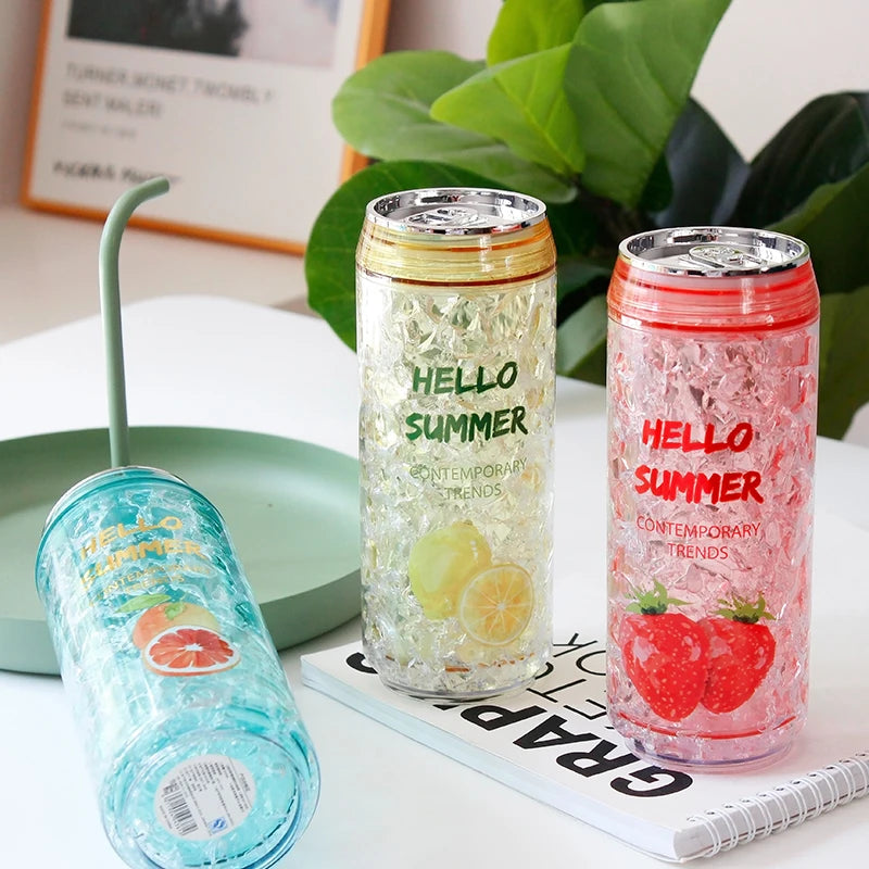 KawaiiCan Cute Plastic Water Bottle with Straw – Summer Ice Cup
