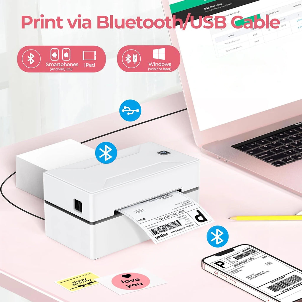 Marklife D100 Mini Bluetooth Label Printer – 4x6 Wireless Thermal Shipping Printer for Small Business
