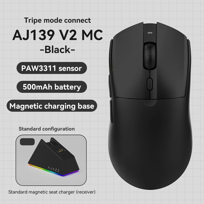 AJAZZ AJ139 V2 Tri-Mode Gaming Mouse – PAW3311, 12000 DPI & Magnetic Charging Base