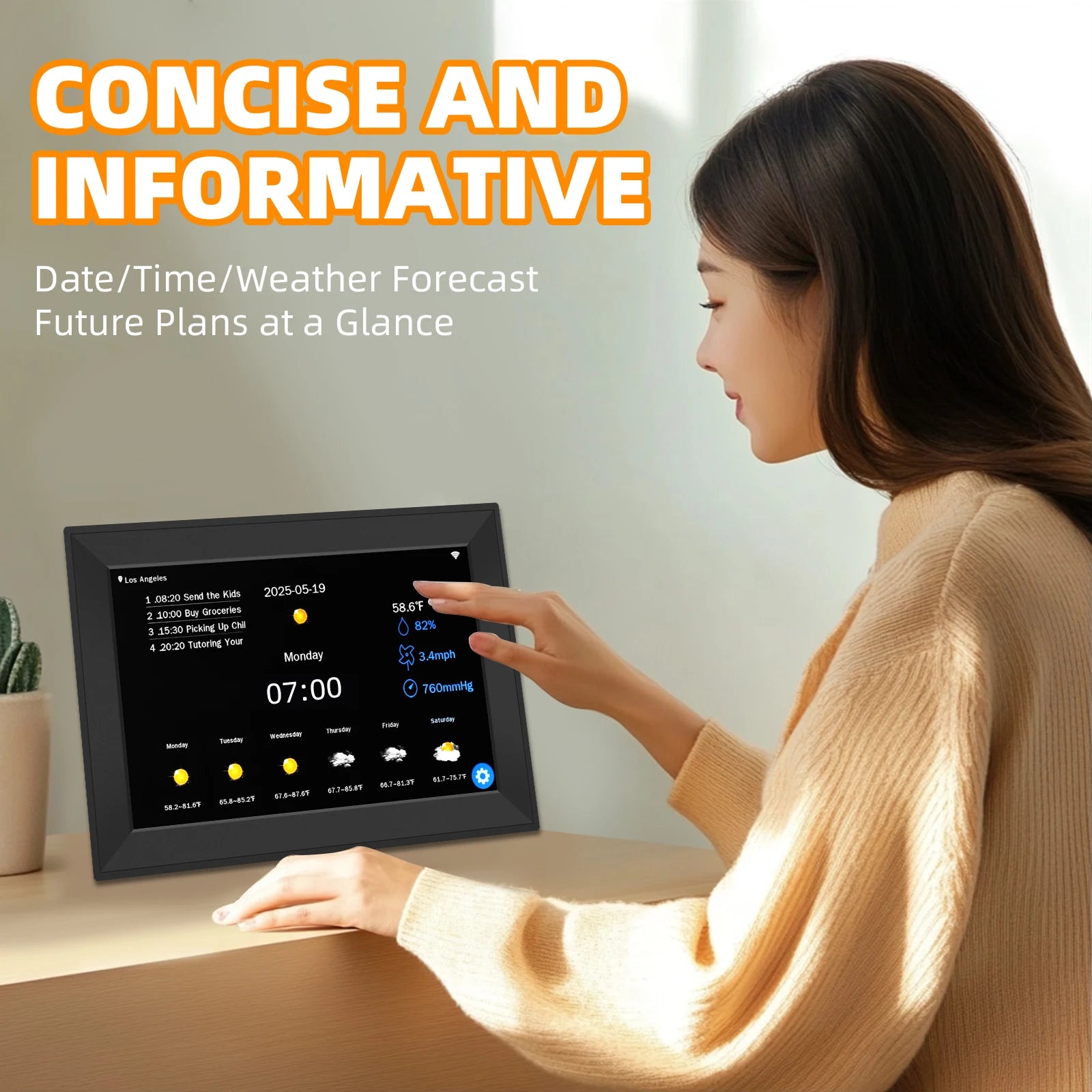 10.1" Smart Digital Calendar Clock – Touchscreen Family Scheduler with Weather, WiFi & Chore Chart