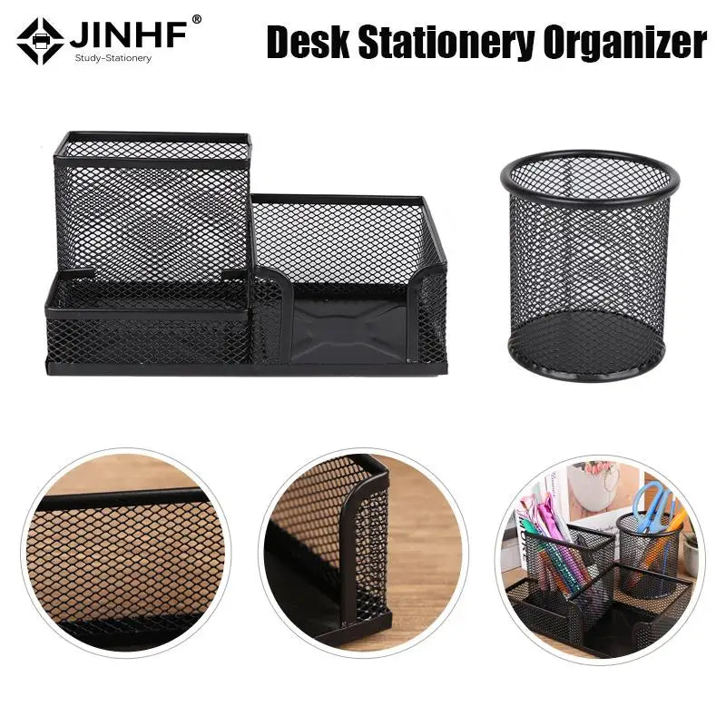Desk Stationery Organizer Creative Metal Pen Holder Pencil File Storage Rack 3 Grid Storage Box Office Desktop Accessories