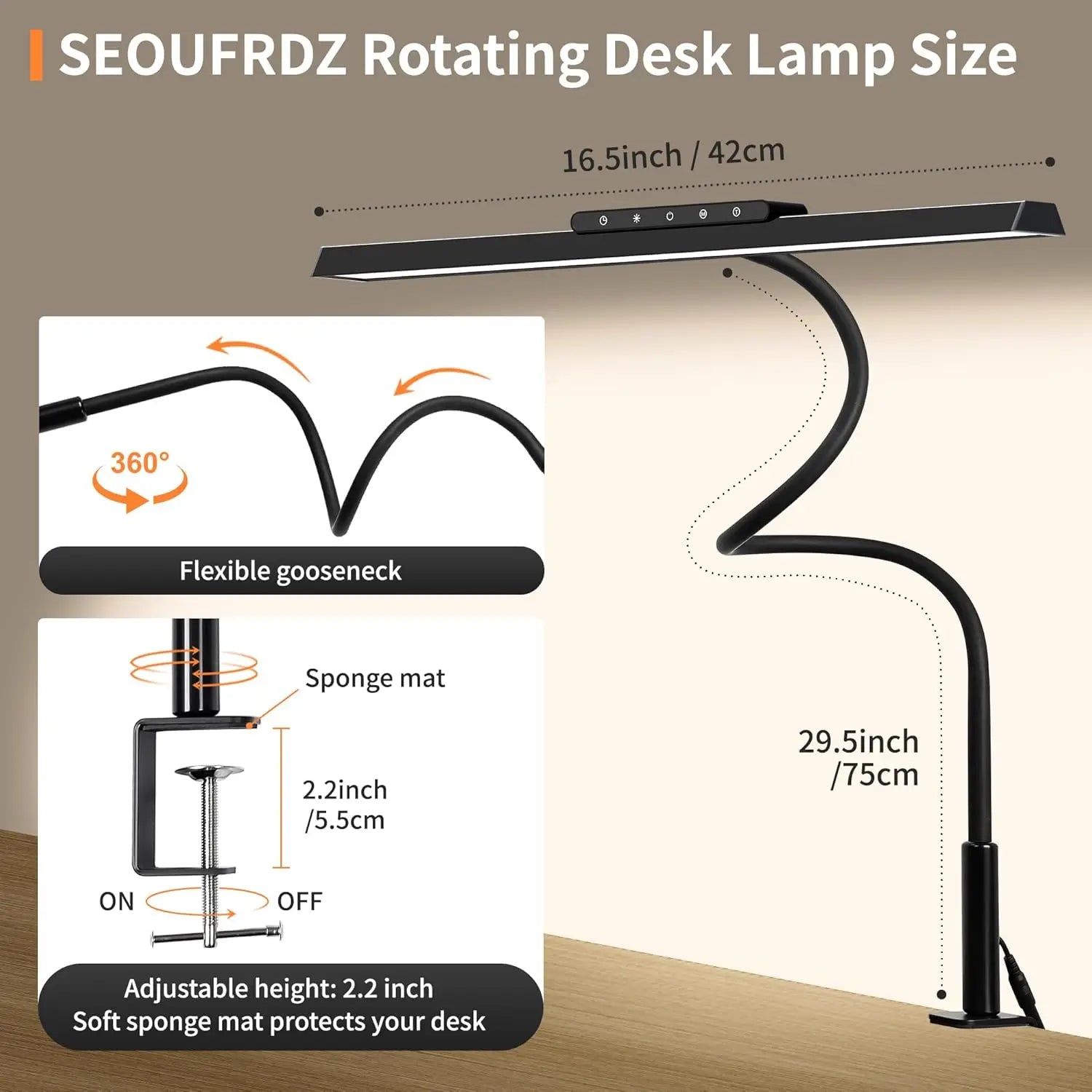 ClampLight Pro LED Desk Lamp – 3-Color Stepless Dimming, Memory Function & Clamp Mount