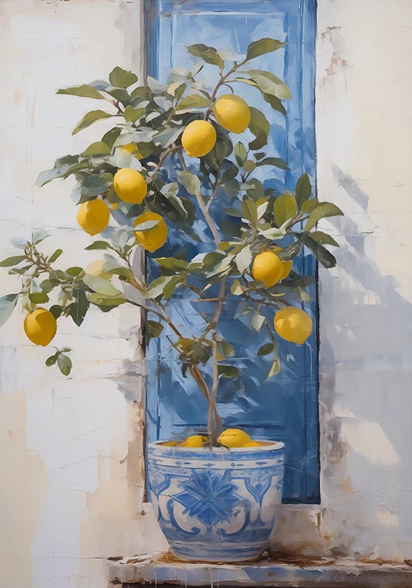 Retro Lemon Garden Canvas Art Poster-Fresh Lemon and Olive Tree Wall Prints for Modern Living Room,Office,and Home Decor Gifts