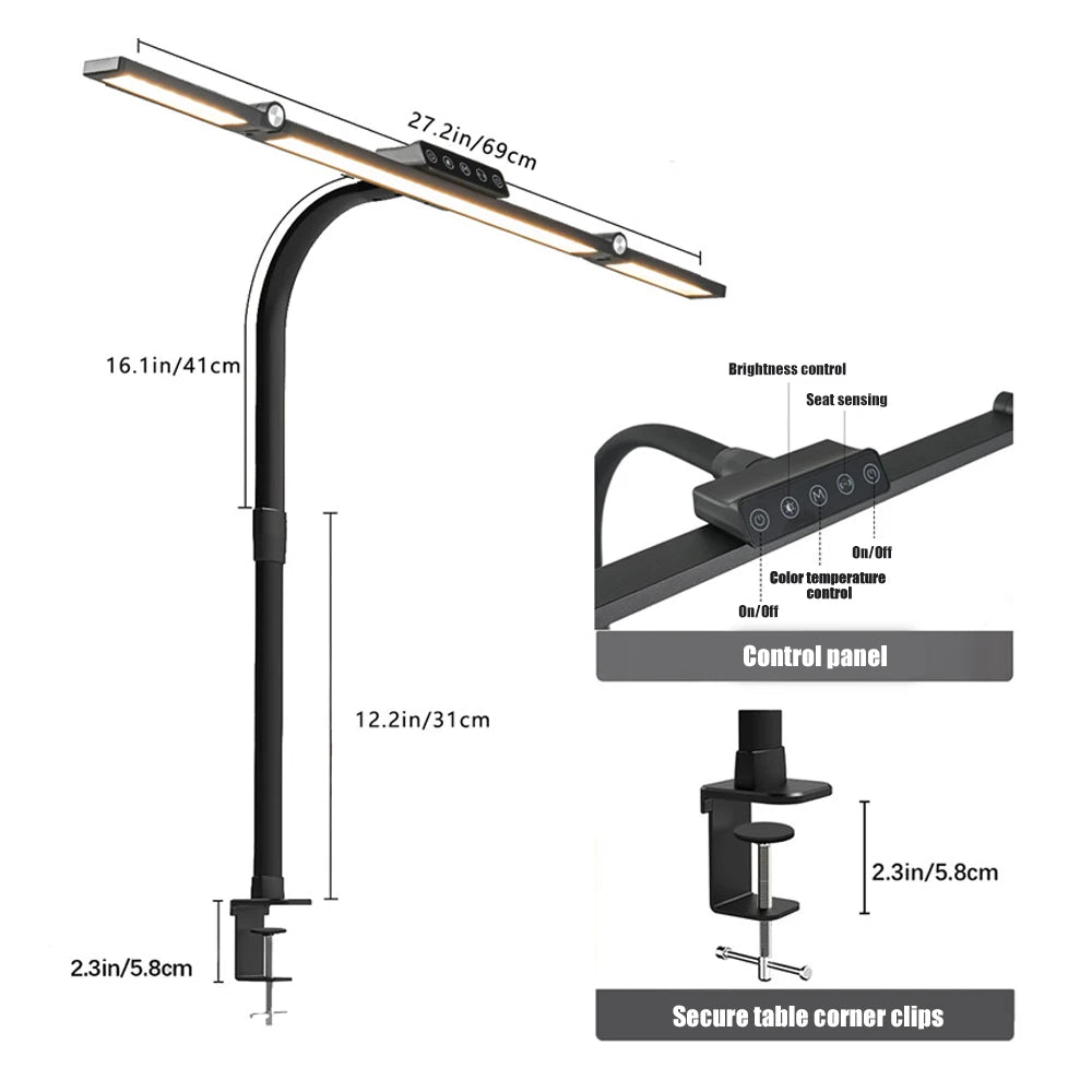 LED Architect Desk Lamp with Clamp – Adjustable Swing Arm Task Light | Eye-Care Dimmable Study & Office Lamp for Home Workstation