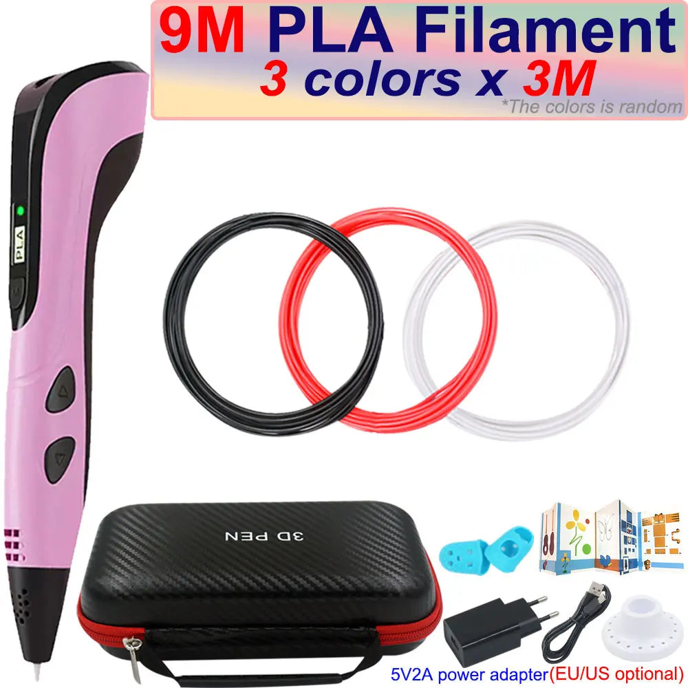 Kids 3D Pen with LCD Screen – 200M PLA Filament, Power Adapter & Travel Case