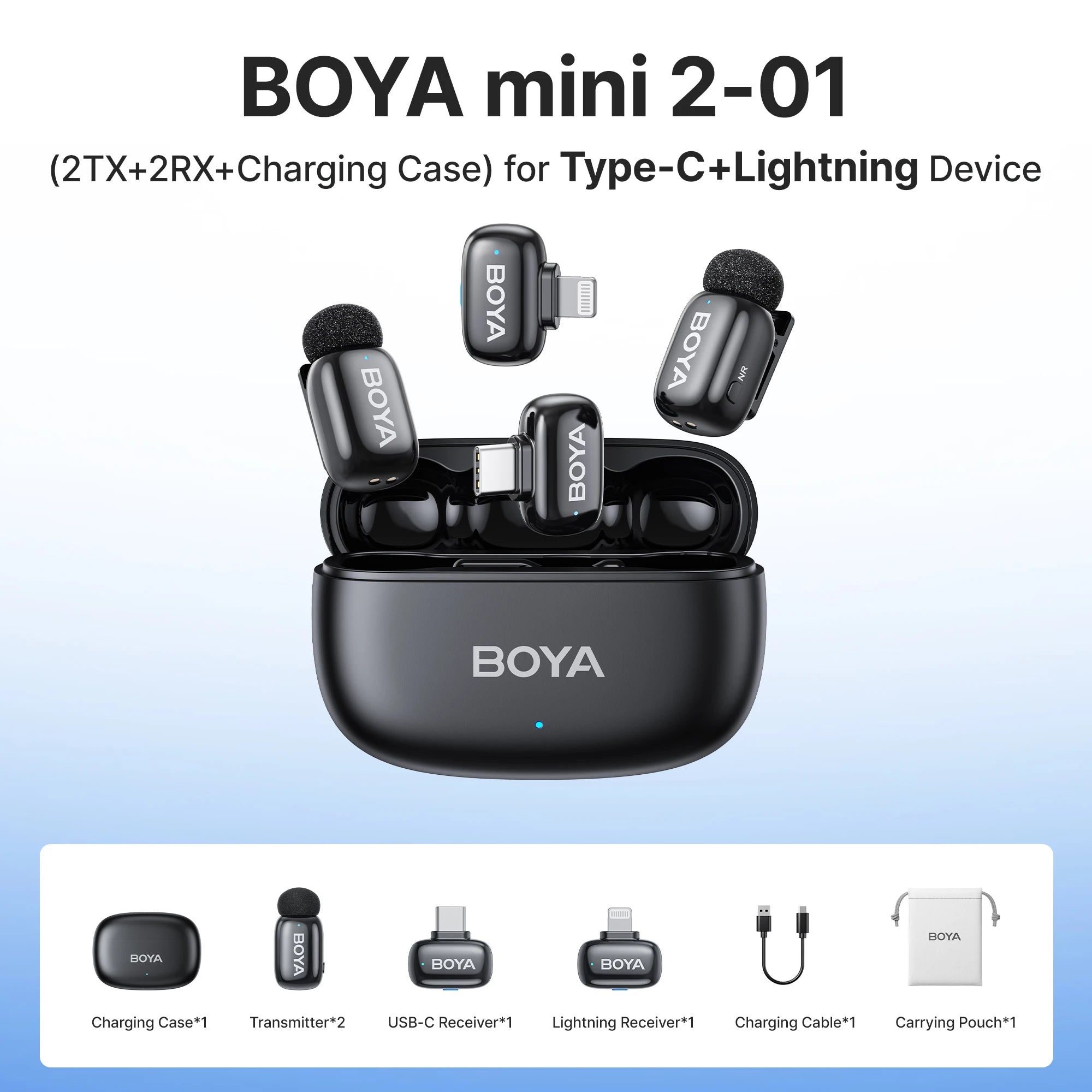 BOYA Mini 2 Wireless Lavalier Microphone – AI Noise Reduction for iPhone & Android