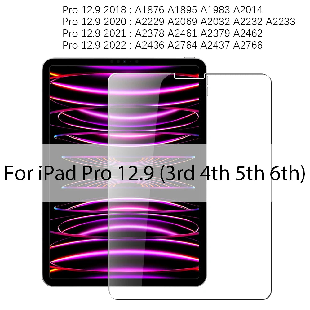 For iPad A16 Pro 13 M5 M4 12.9 10 9 9th 10th Generation Tempered Glass Screen Protector For Ipad Air 11 M2 M3 5 4 Mini 6 7 Film