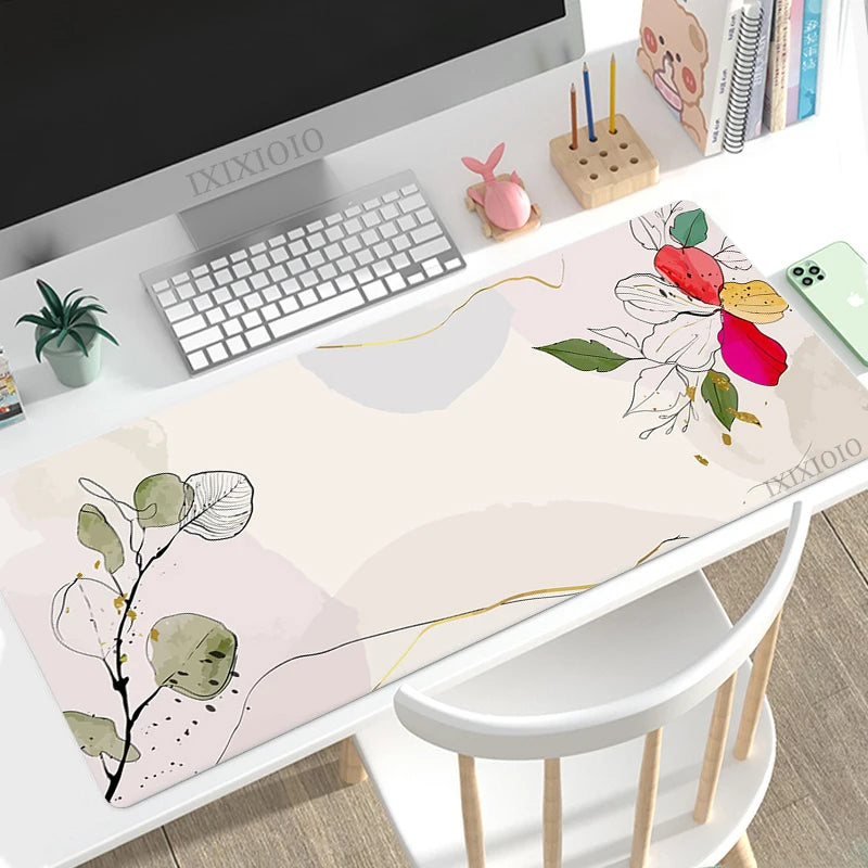 Minimalist Abstract Floral Art XL Mouse Pad – Aesthetic XXL Desk Mat | Soft Non-Slip Rubber Gaming & Office Mousepad Table Protector