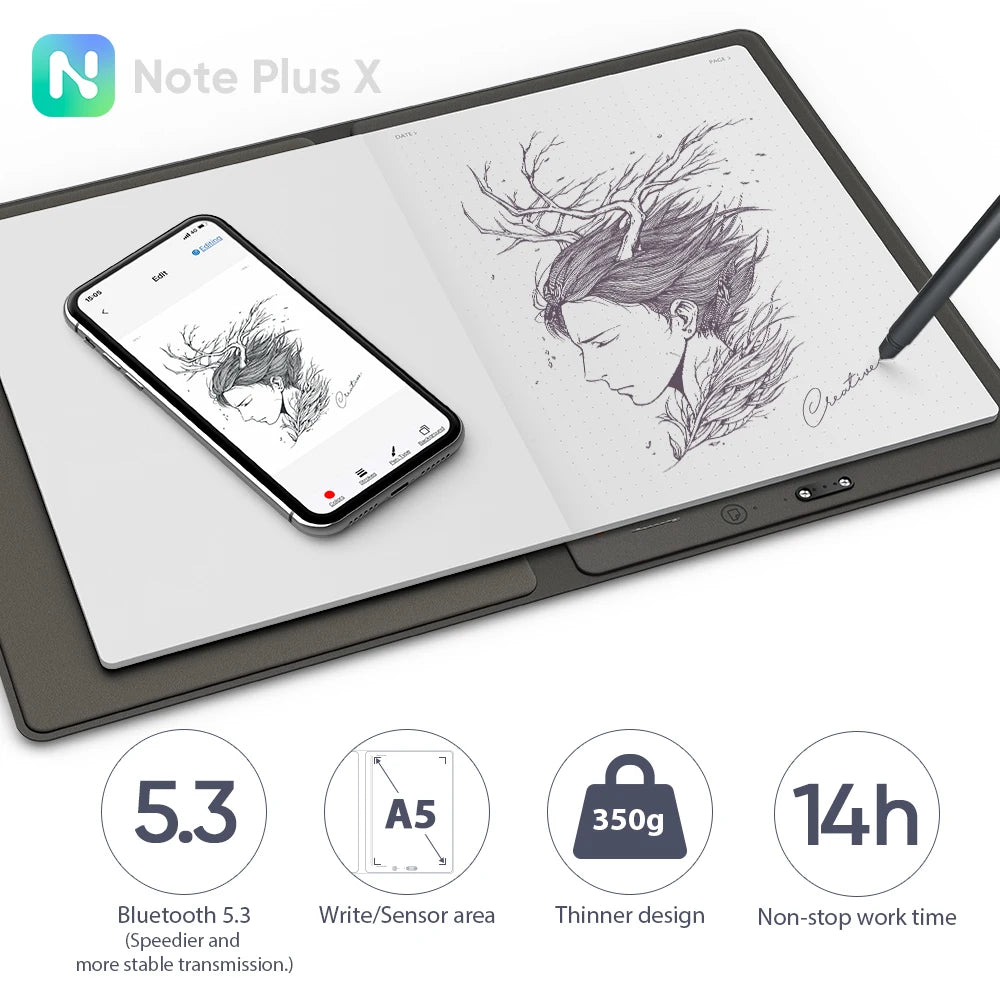 XPPen Note Plus Bluetooth Smart Notebook – A5, Battery-Free Pen, iOS & Android