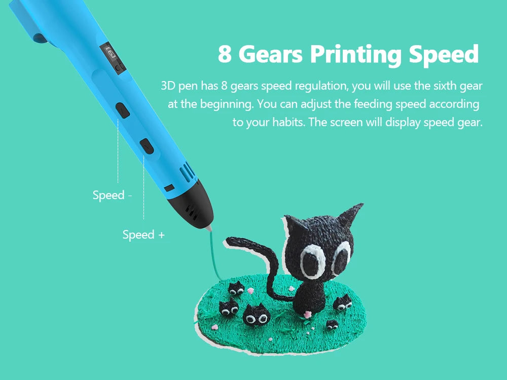 QCREATE 3D Printing Pen – LCD Display, 8 Speeds, PLA & ABS, 60-245°C