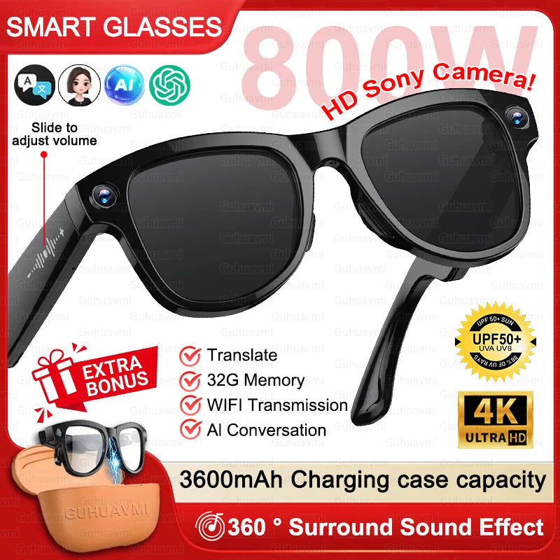 NightVision AI Smart Glasses – 8MP HD Camera, 3600mAh Battery & AI Translation