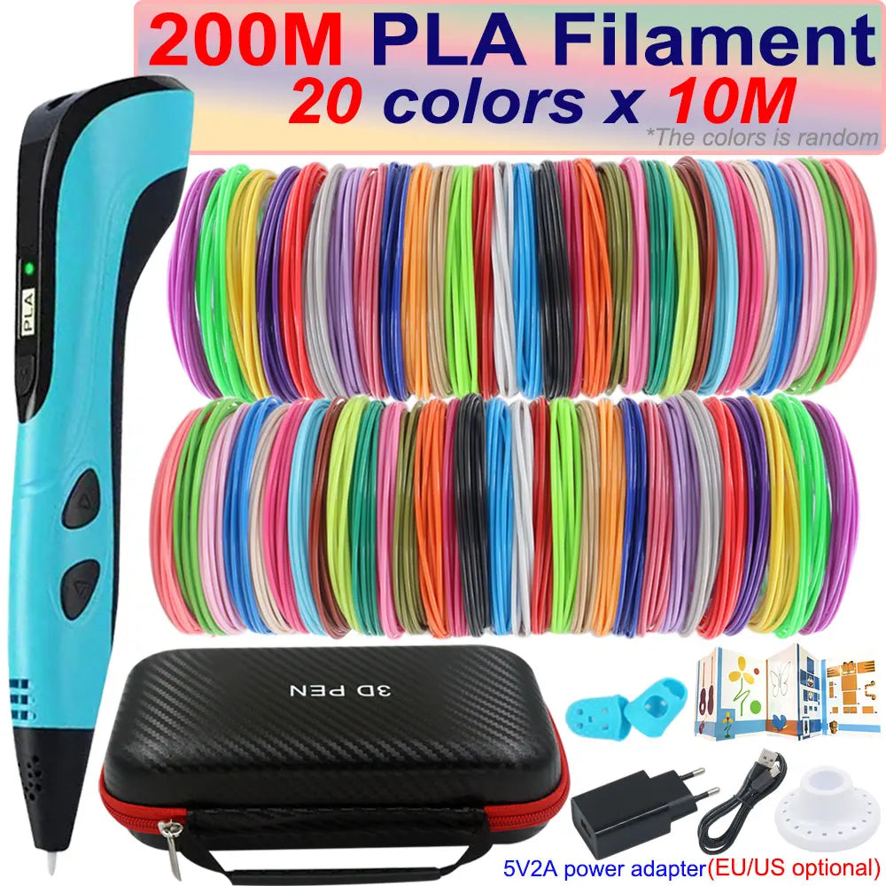 Kids 3D Pen with LCD Screen – 200M PLA Filament, Power Adapter & Travel Case