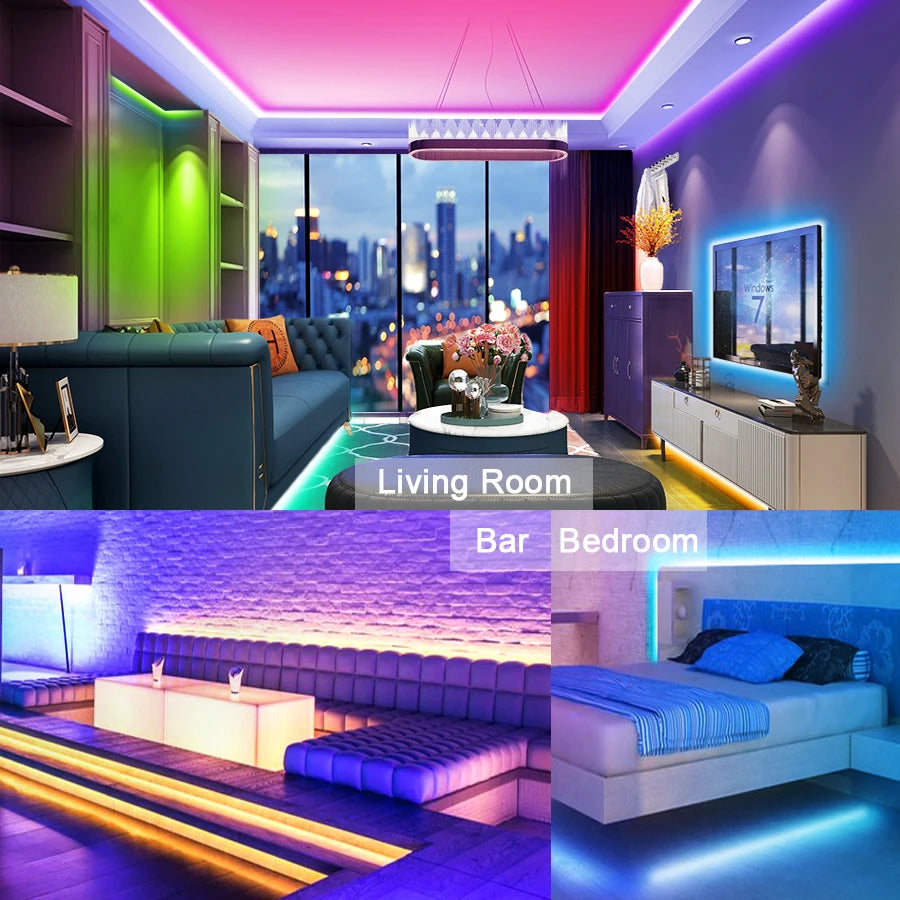Led Strip Light Plug 12V 5050 2835 Rgb Self-Adhesive Smart Wifi Bluetooth Ribbon Tape 5M 15M 20M Waterproof Outdoor Lighting