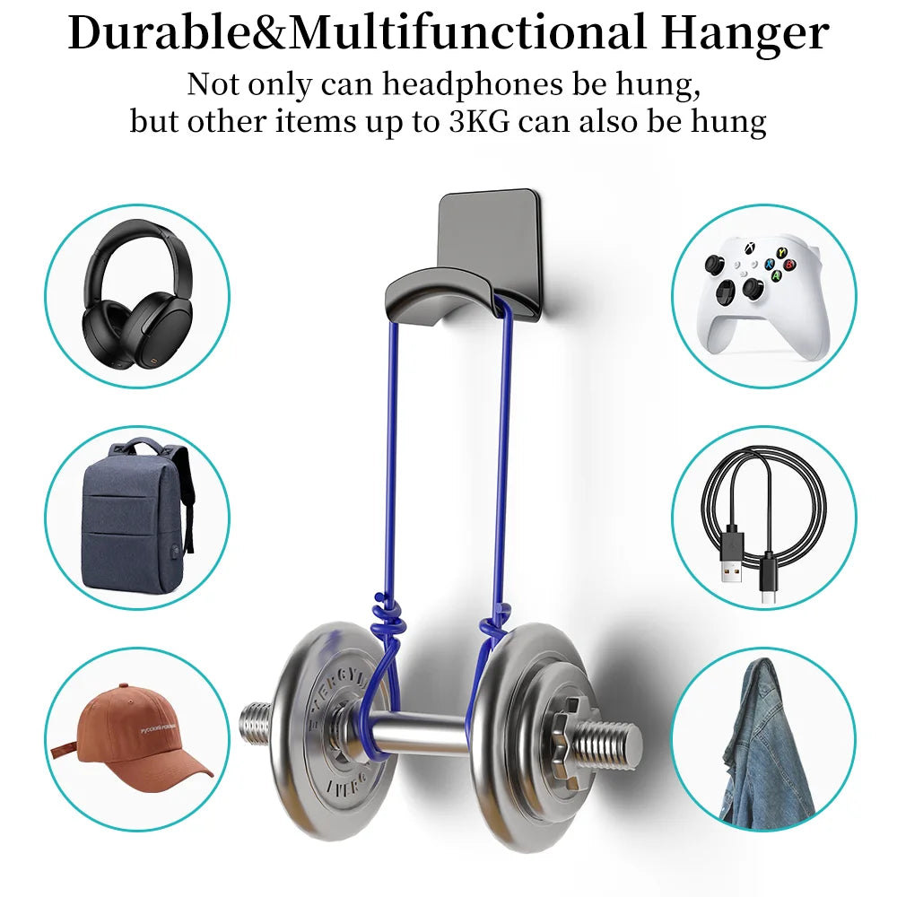 Universal No-Drill Headphone Stand – Under-Desk & Wall-Mount Headset Hanger, Adhesive Plastic Holder for Gaming Headphones, Earbuds & Audio Gear