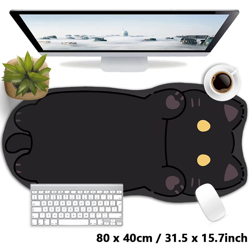 Kawaii Tortoiseshell Cat XXL Desk Mat – Pink & Black Cute Kitty Mouse Pad