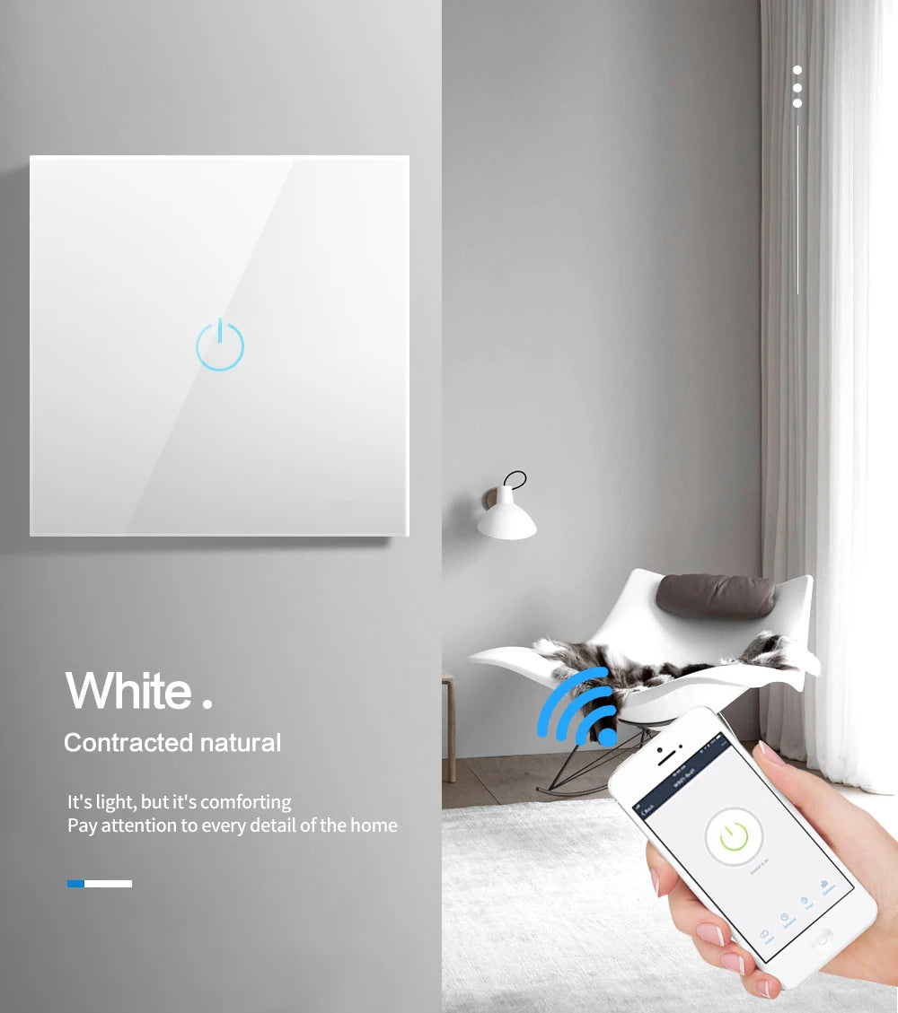 BONDA Smart Switch Alexa RF433 No Neutral Tuya Control Works With Google 1/2/3 Gang Smart Life Home Light WiFi Touch Switches 86