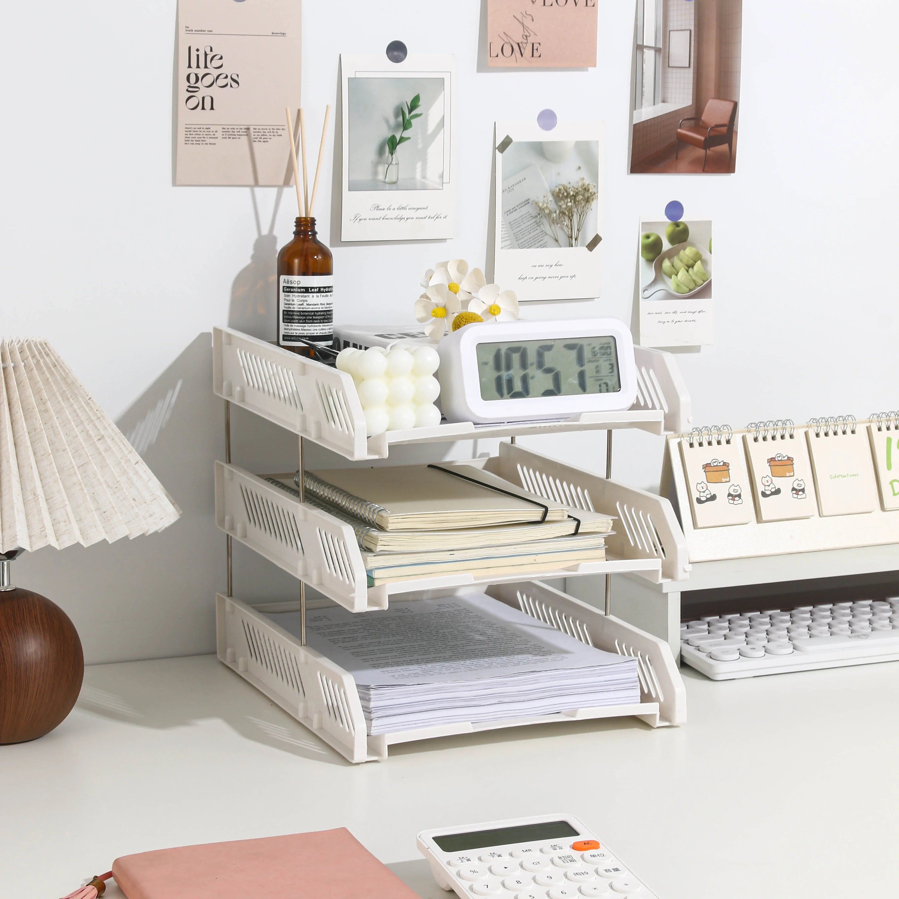 Three-Layer File Holder File Tray Plastic Horizontal File Frame File Organization Information Desktop Storage Rack Desk Storage File Basket Multi-Layer File Rack Folder Storage Box