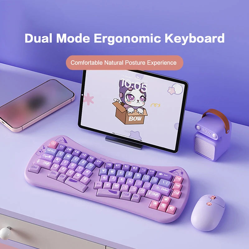PurrBoard 68 – Ergonomic Split Wireless Keyboard | Bluetooth + 2.4G + Cat Keycaps
