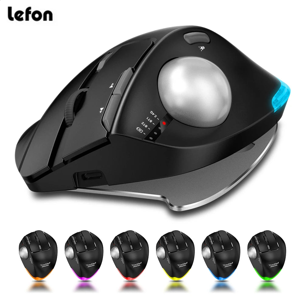 Lefon Trackball Mouse – Bluetooth Ergonomic 2.4G Wireless Rechargeable for PC & Office
