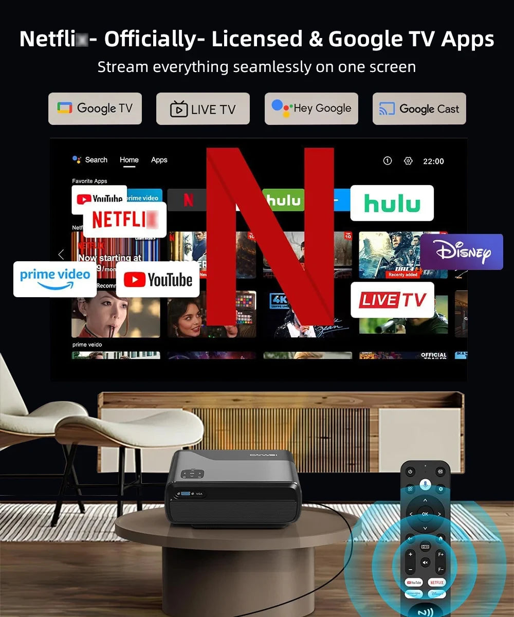 CinemaX A8 Google TV 4K Smart Projector