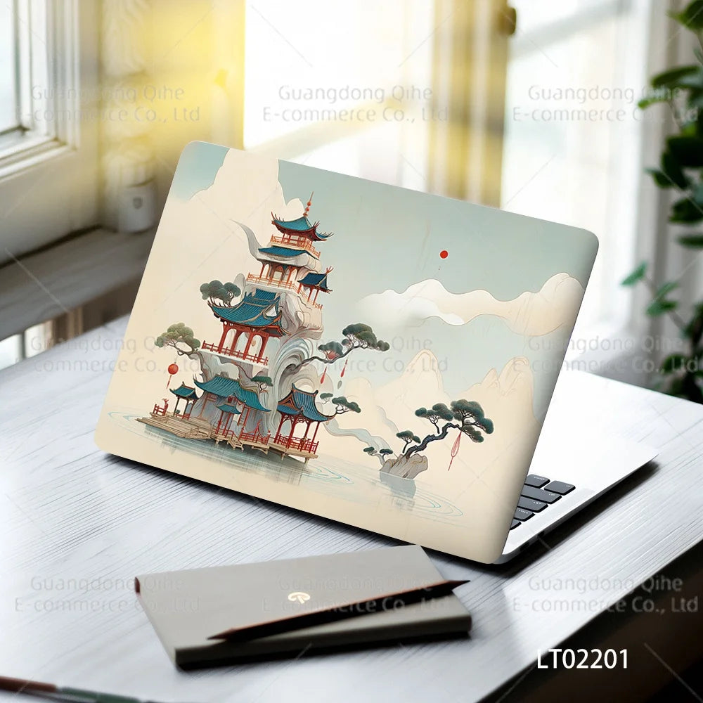 2pcs Creative Botanical Laptop Stickers Hand-Drawn Floral Line Art in Bright Colors, Waterproof Vinyl Decal for Notebook Covers