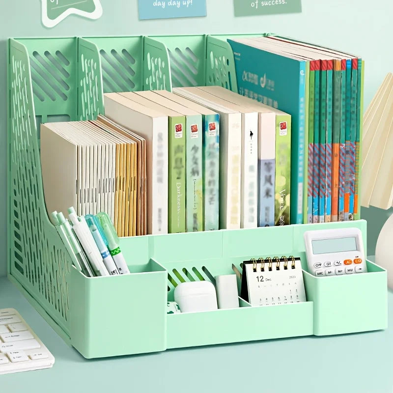 1pc Desktop File Organizer with 4 Compartments PP Material Detachable Space-Saving Office Supplies Document Sorting Storage Box