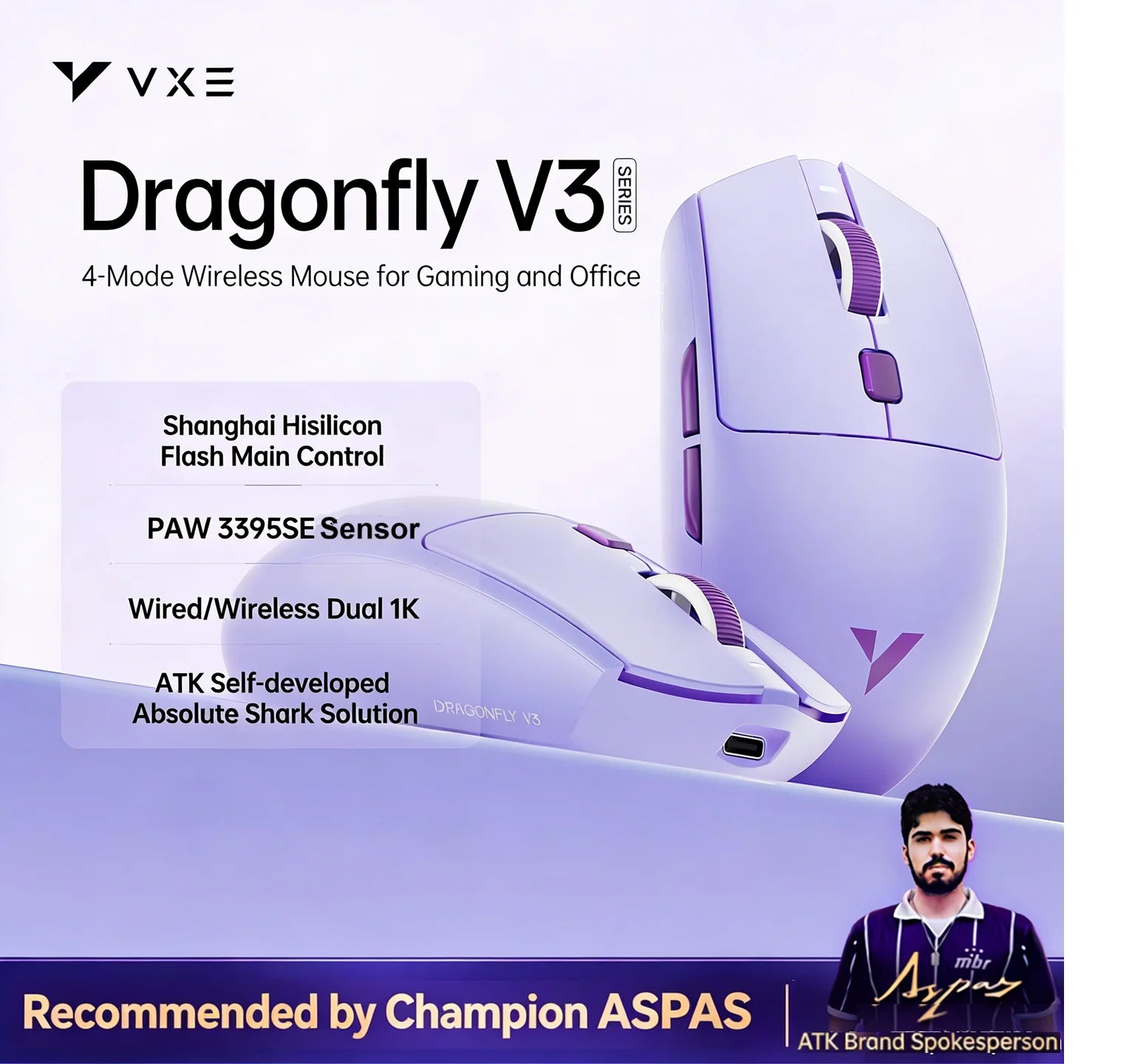 VXE Dragonfly V3 Pro 4-Mode Wireless Gaming Mouse – Ultra-Lightweight
