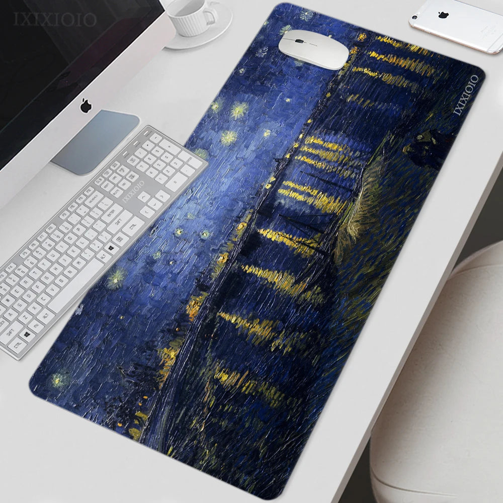 Van Gogh Starry Night XL Gaming Mouse Pad – Artistic XXL Desk Mat | HD Printed Non-Slip Soft Rubber Playmat for Office & Gaming Setup