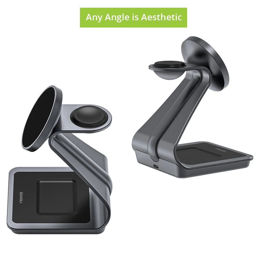 Bonola 3-in-1 Magnetic Wireless Charging Station – iPhone 17/16/15/14, Apple Watch & AirPods Pro