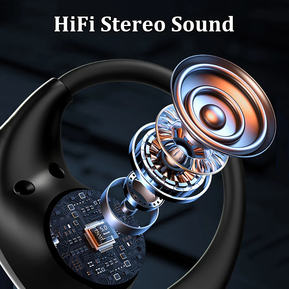 Bluetooth 5.4 Ear Hook Earbuds – LED Display, Waterproof, Touch Control, HiFi Sound