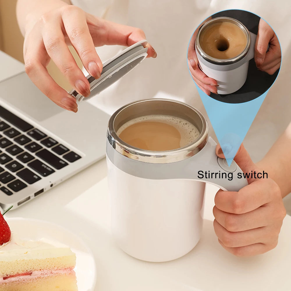 SpinSip Self-Stirring Magnetic Stainless Steel Mug – Auto Mixing Coffee Cup