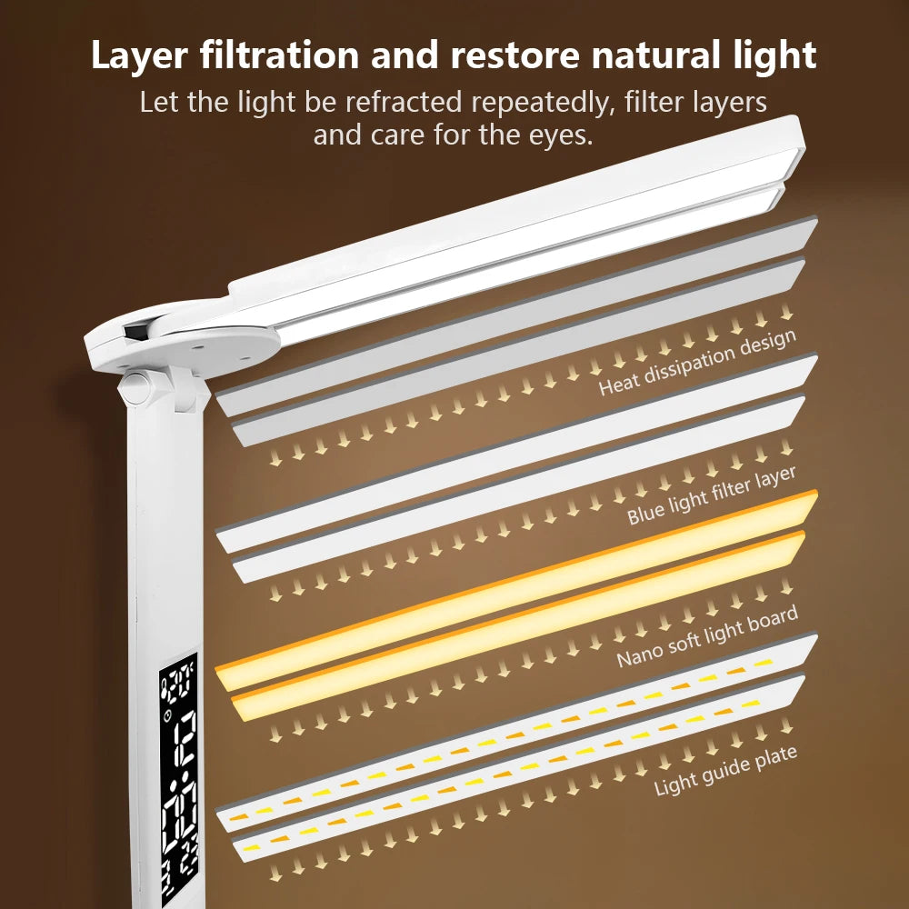 Double Headed Eye Protection Table Lamp LED Rechargeable Dimmable Desk Light Smart Display For Study Reading Bedside Night Light