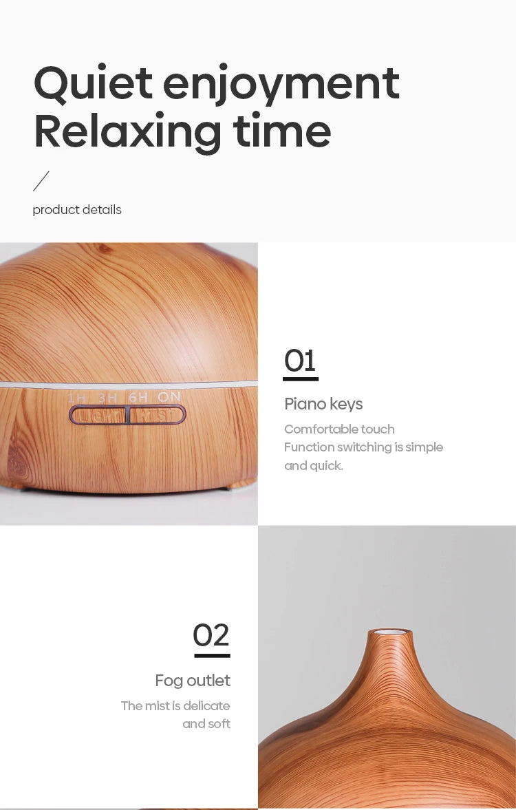 WoodMist 500ml Aromatherapy Essential Oil Diffuser – Remote Control, 7-Colour LED & Ultrasonic Humidifier