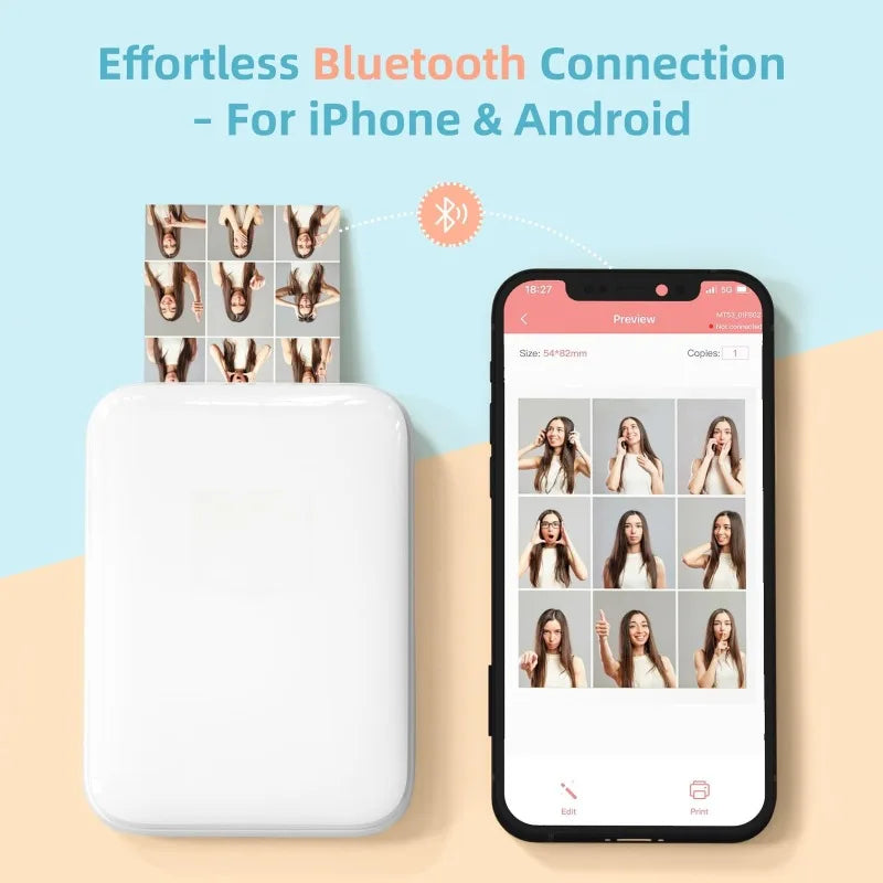 SnapPrint Mini Bluetooth Photo Printer – 3” Portable Wireless Color Pocket Printer