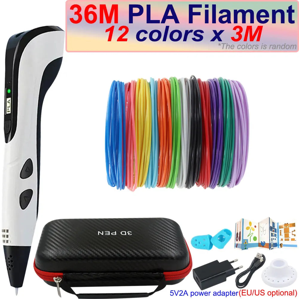 Kids 3D Pen with LCD Screen – 200M PLA Filament, Power Adapter & Travel Case