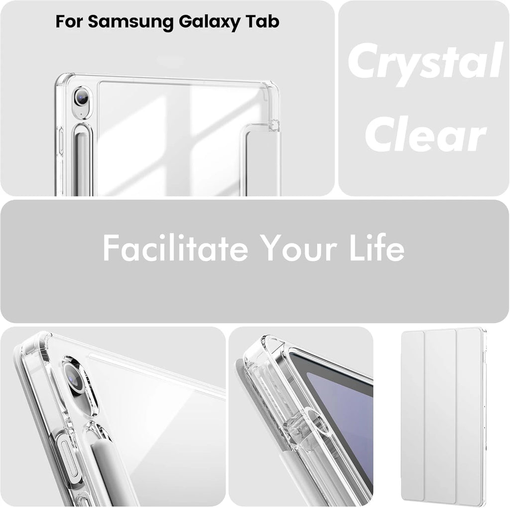 Clear Crystal Tablet Case With Pen Slot For Samsung Galaxy Tab S9 S10 FE Lite 2023 2025 11''PU Leather Flip Magnetic Stand Cases